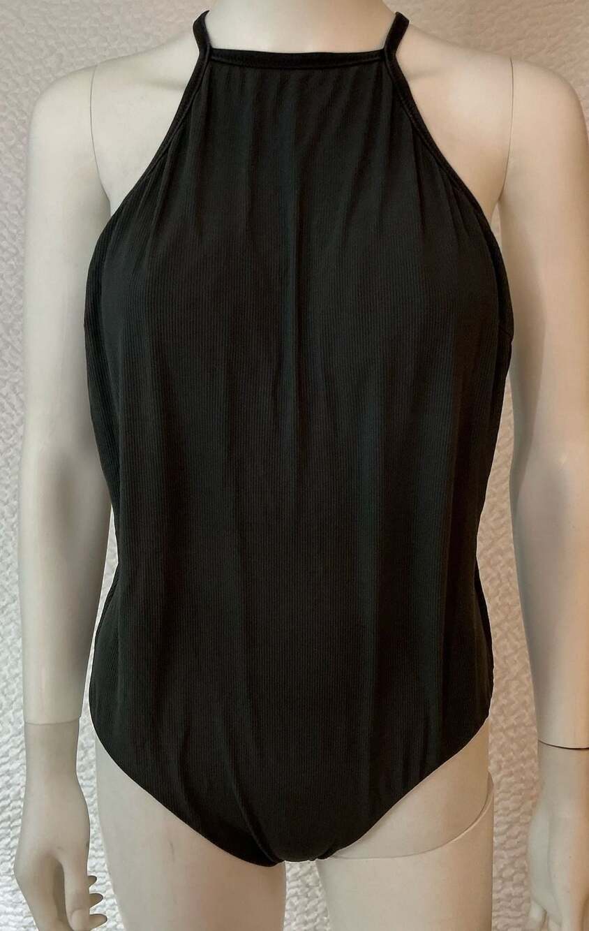 Athleta Aqualuxe One Piece Swimsuit Size XS Black Ribbed Halter